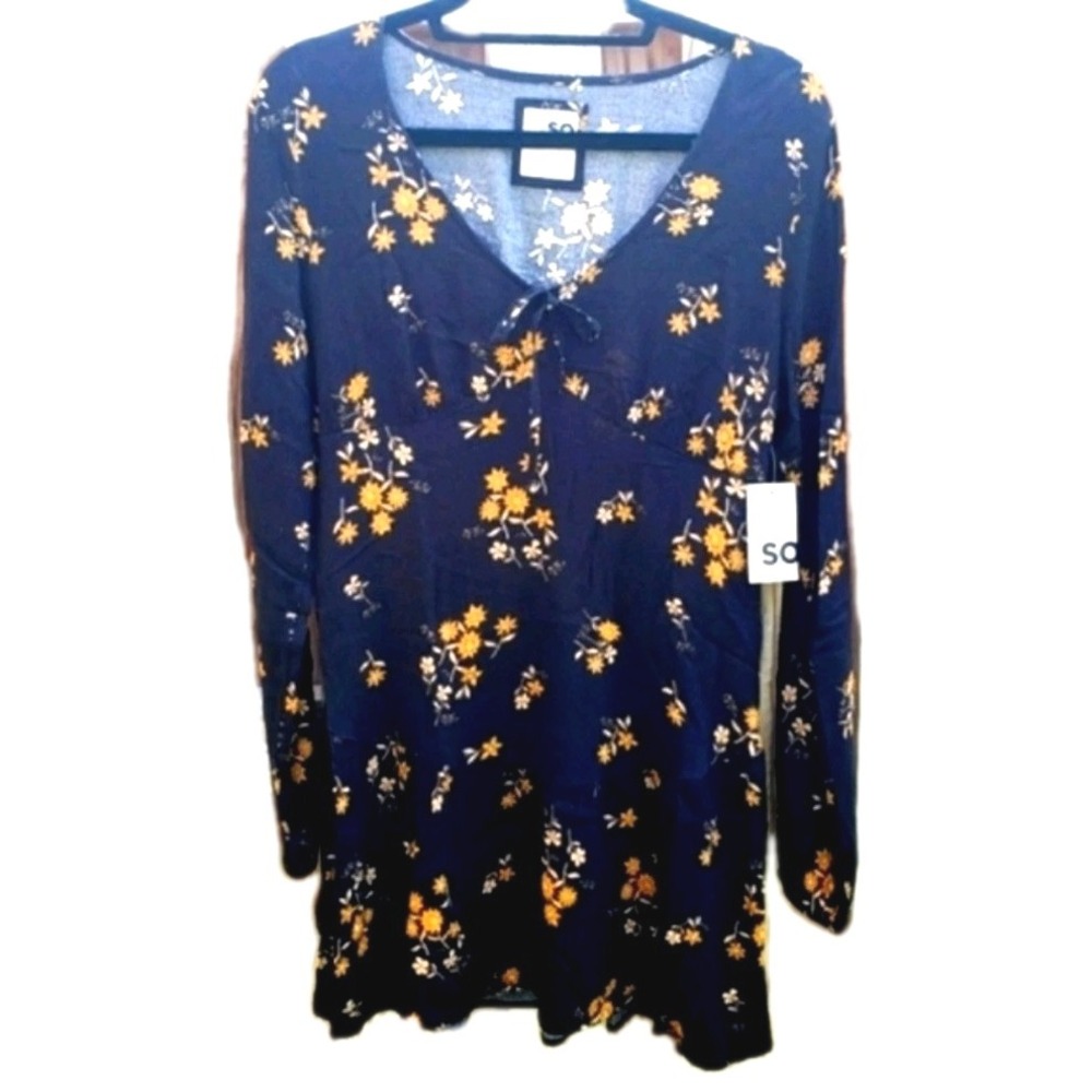 Kohl's Women's Black Floral Tie Front Mini Dress Long Sleeve Size M